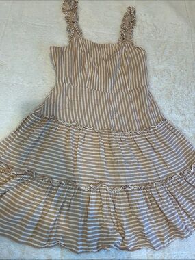 Forever 21 Tan and White Striped Ruffle-strap Dress